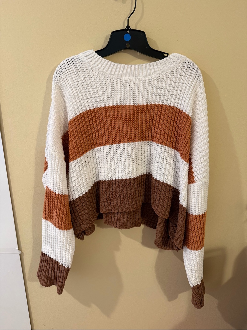 moon & madison Cropped Striped Crewneck Sweater - White, Rust, Brown